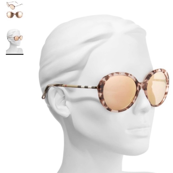 BURBERRY CHECK TEMPLE ARMS MIRRORED ROUND SUNNIES - Picture 5 of 16